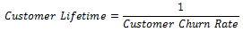 Customer Lifetime = 1 / Churn Rate