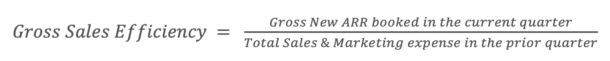 Gross Sales Efficiency = Gross New ARR / prior quarter S&M expense