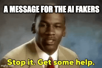 Michael Jordan 表情包 GIF:'一条给 AI 造假者的信息' / '省省吧,去看看医生。'
